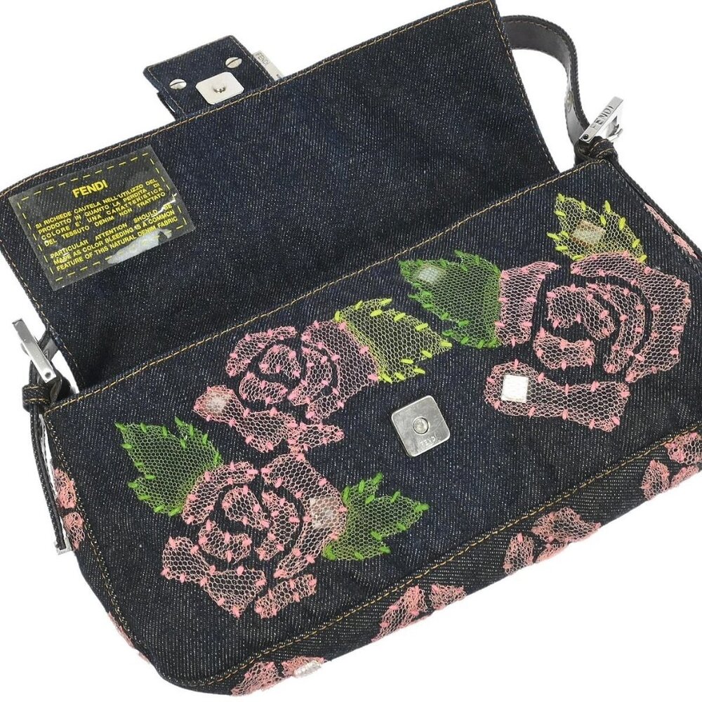 Fendi Navy Denim Floral Baguette Handbag 2376.26424.008 126054 - Picture 7 of 10